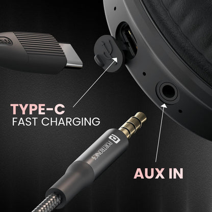 Portronics Muffs M3 Over Ear Headphones with ANC Enabled, Upto 40 Hours Playtime, in-Built Mic, 40mm Driver, Powerful Bass, Soft Ear Cushion, BT 5.3V, AUX in, Foldable Design, Type C Fast Charging - Nalanda Enterprises