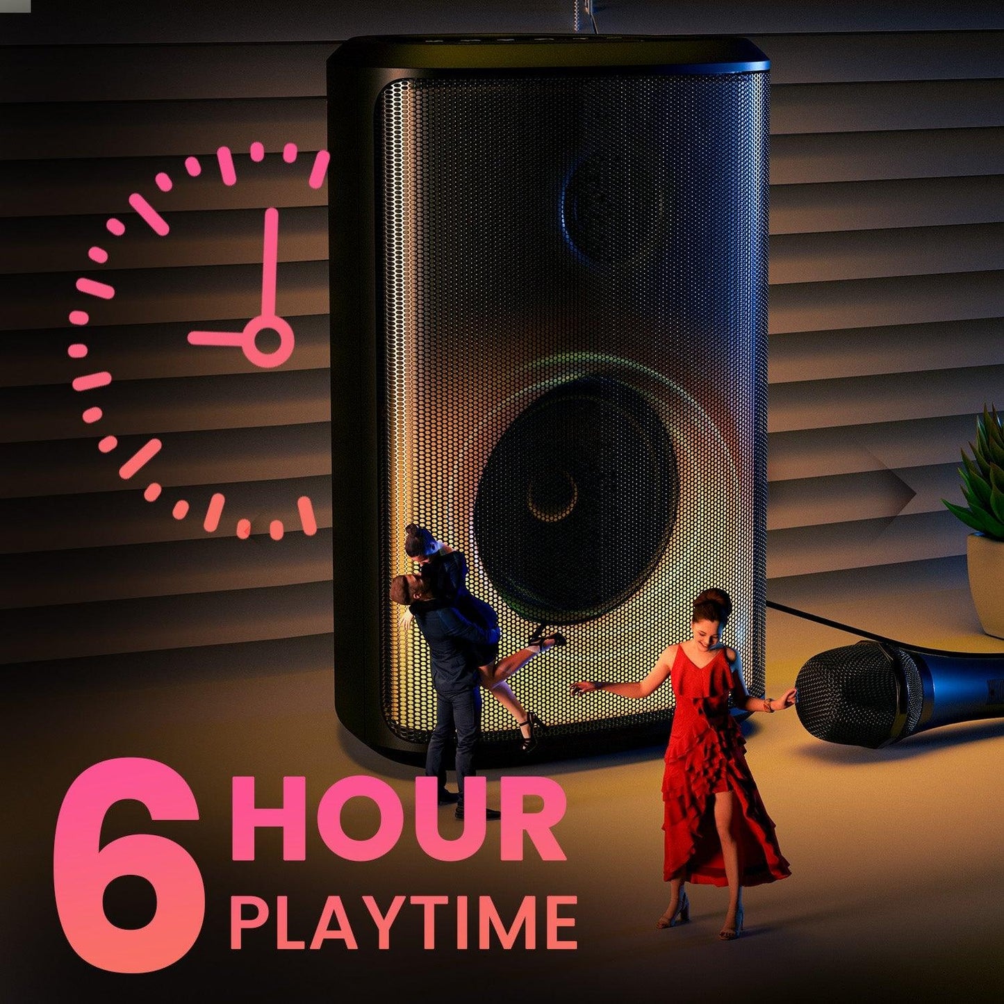 Portronics Dash 8 60W Bluetooth Party Speaker with Bass Boost Technology, Upto 6 Hours Playtime, Wired Karaoke Mic, TWS Mode, USB, AUX in, BT 5.3v, Full Screen LED Effect, Type C Charging(Black) - Nalanda Enterprises