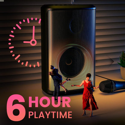 Portronics Dash 8 60W Bluetooth Party Speaker with Bass Boost Technology, Upto 6 Hours Playtime, Wired Karaoke Mic, TWS Mode, USB, AUX in, BT 5.3v, Full Screen LED Effect, Type C Charging(Black) - Nalanda Enterprises