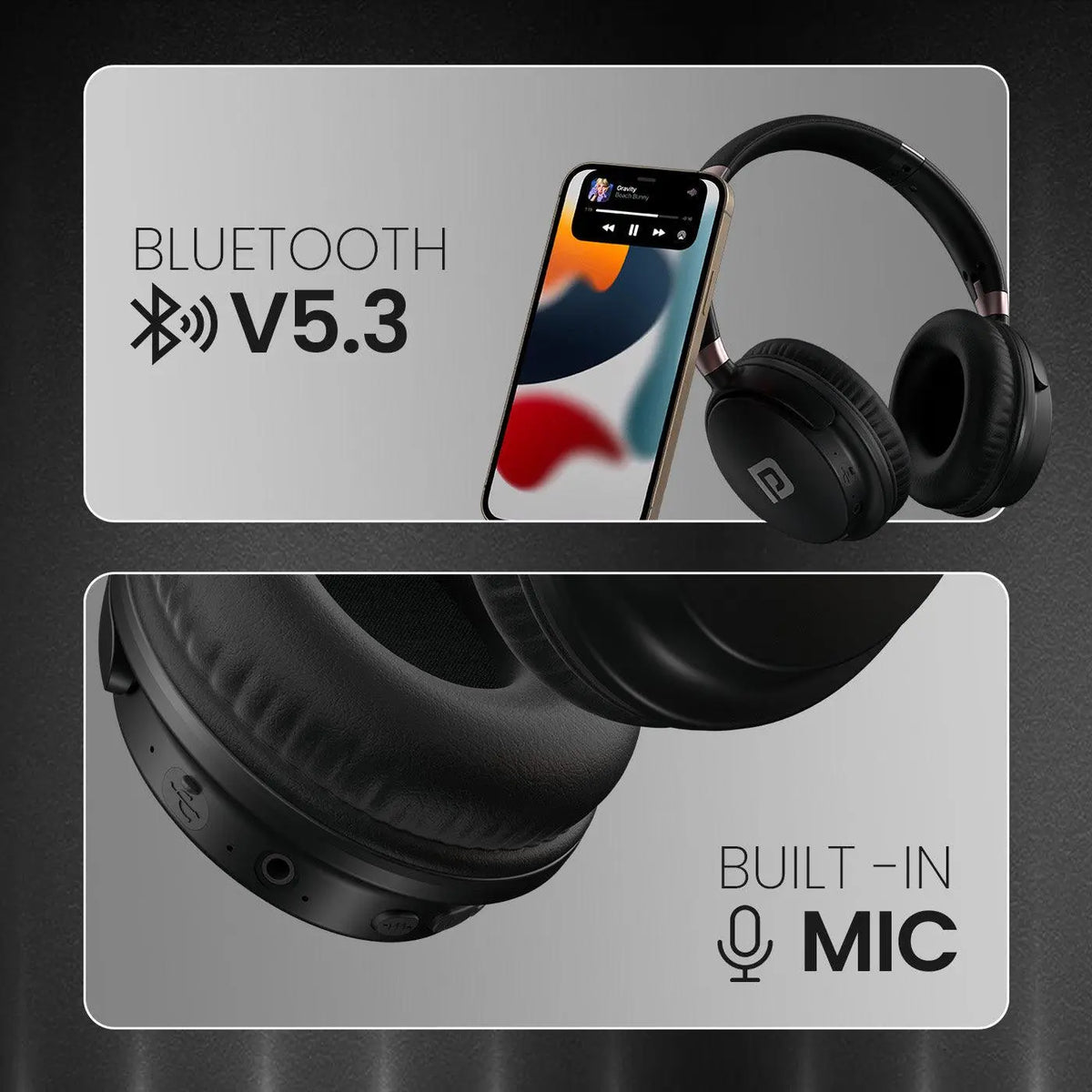 Portronics Muffs M3 Over Ear Headphones with ANC Enabled, Upto 40 Hours Playtime, in-Built Mic, 40mm Driver, Powerful Bass, Soft Ear Cushion, BT 5.3V, AUX in, Foldable Design, Type C Fast Charging - Nalanda Enterprises