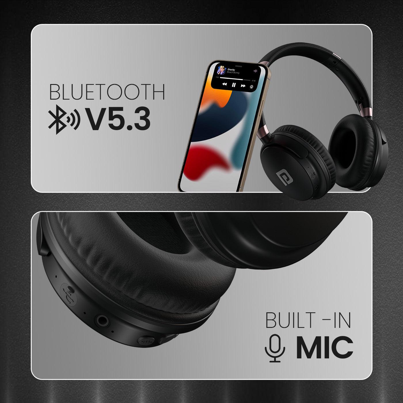 Portronics Muffs M3 Over Ear Headphones with ANC Enabled, Upto 40 Hours Playtime, in-Built Mic, 40mm Driver, Powerful Bass, Soft Ear Cushion, BT 5.3V, AUX in, Foldable Design, Type C Fast Charging - Nalanda Enterprises