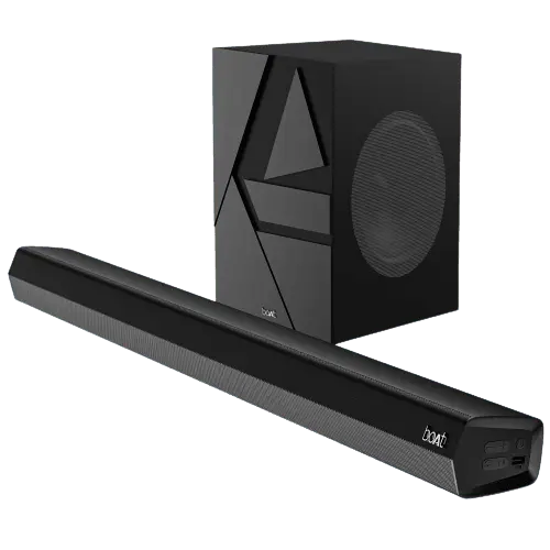 boAt Aavante Bar Quake | 200W RMS boAt Signature Sound, 2.1 Channel Soundbar with Wired Subwoofer, Entertainment EQ Modes, Bluetooth v5.3, USB, AUX, HDMI (ARC) - Nalanda Enterprises