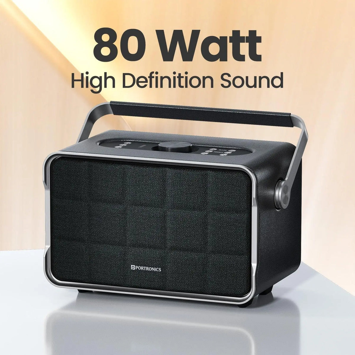 Portronics Harmony 80W Premium Portable HD Sound Speaker, Upto 6 Hours Playtime, 2.1 Channel, Bass Boost Technology, Bass/Treble Adjustment, Bluetooth Connectivity, Aux in, USB in, Bass Radiator - Nalanda Enterprises