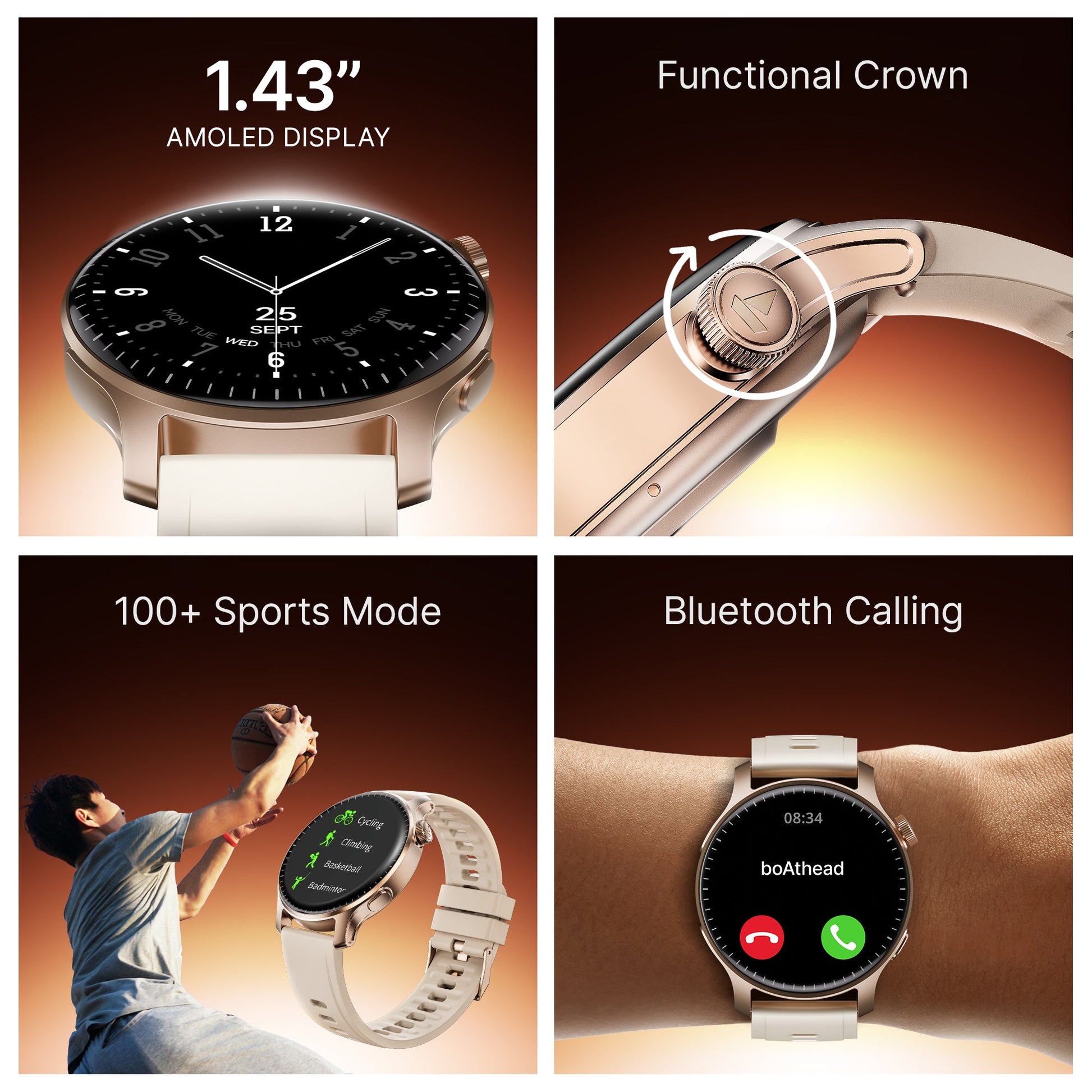 boAt Ultima Prime | Smartwatch with 1.43" AMOLED Display, Cloud Watch Faces, Emergency SOS, BT Calling, Functional Crown - Nalanda Enterprises