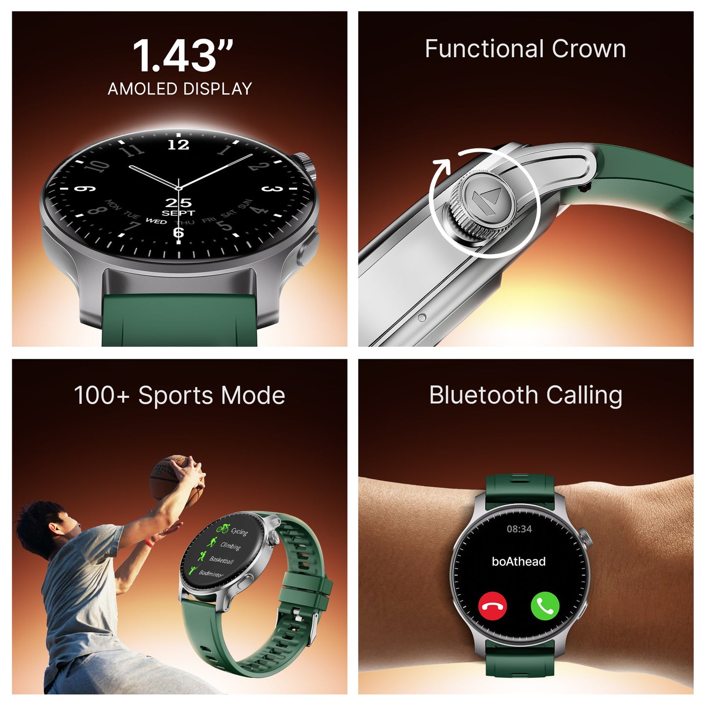 boAt Ultima Prime | Smartwatch with 1.43" AMOLED Display, Cloud Watch Faces, Emergency SOS, BT Calling, Functional Crown - Nalanda Enterprises