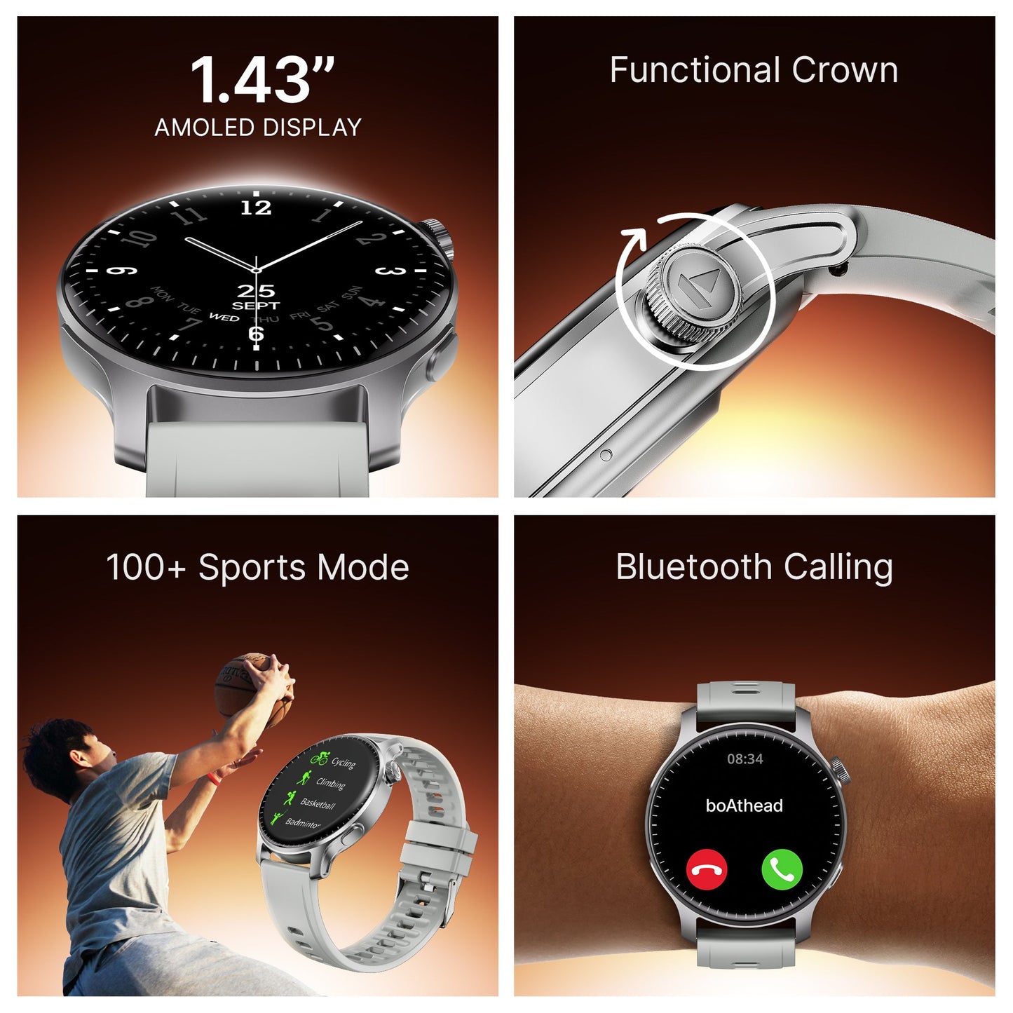 boAt Ultima Prime | Smartwatch with 1.43" AMOLED Display, Cloud Watch Faces, Emergency SOS, BT Calling, Functional Crown - Nalanda Enterprises