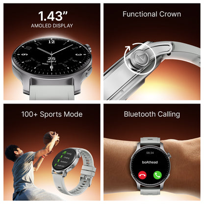 boAt Ultima Prime | Smartwatch with 1.43" AMOLED Display, Cloud Watch Faces, Emergency SOS, BT Calling, Functional Crown - Nalanda Enterprises
