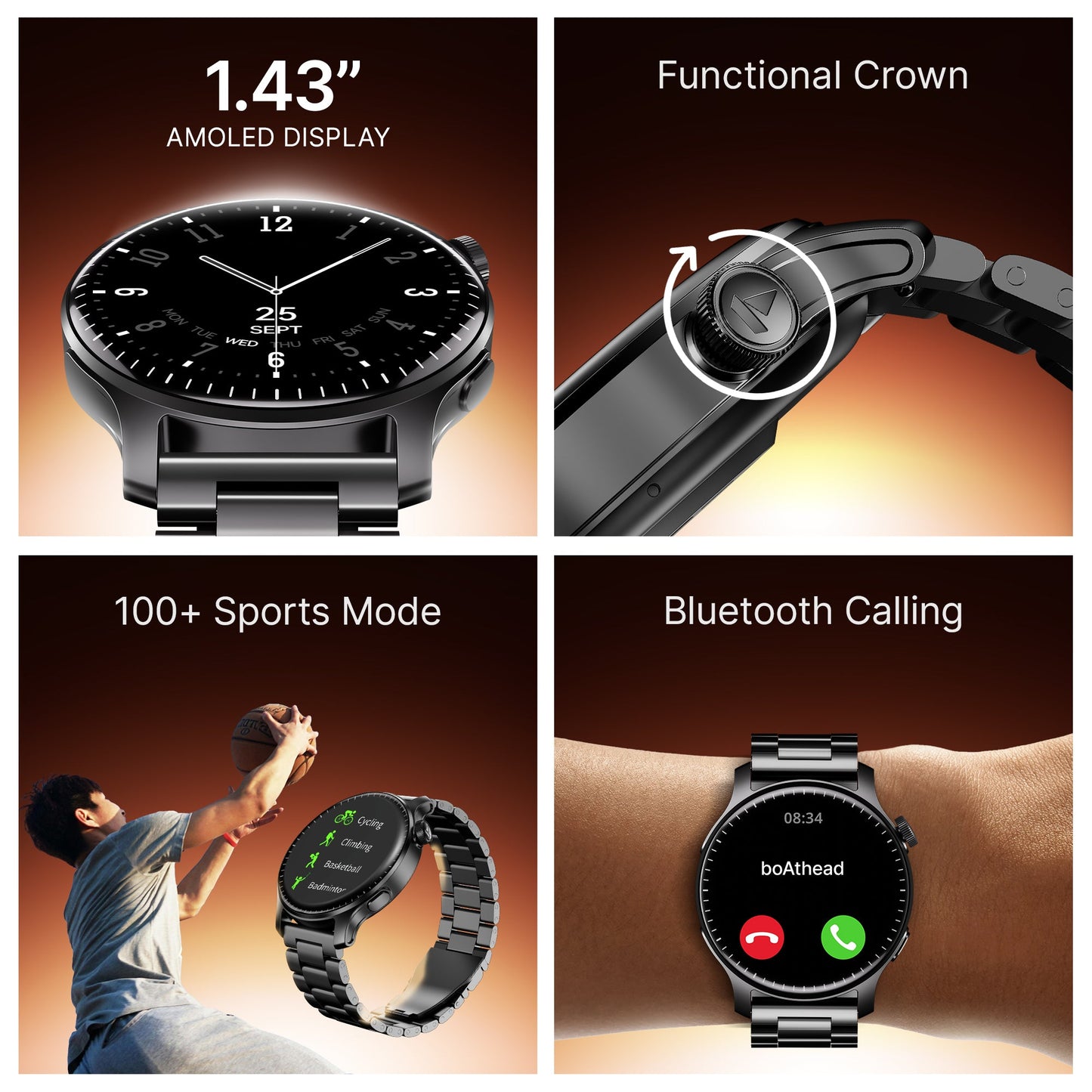 boAt Ultima Prime | Smartwatch with 1.43" AMOLED Display, Cloud Watch Faces, Emergency SOS, BT Calling, Functional Crown - Nalanda Enterprises