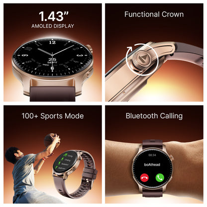 boAt Ultima Prime | Smartwatch with 1.43" AMOLED Display, Cloud Watch Faces, Emergency SOS, BT Calling, Functional Crown - Nalanda Enterprises