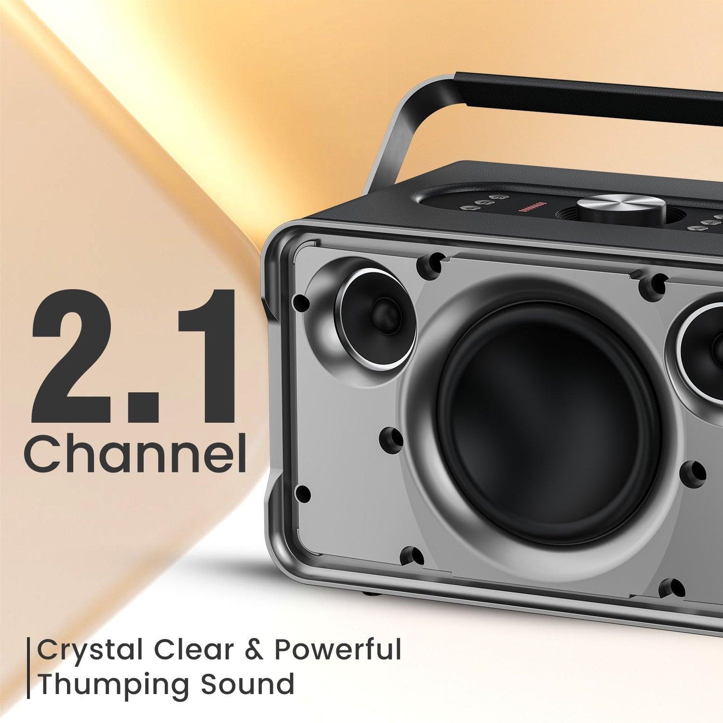 Portronics Harmony 80W Premium Portable HD Sound Speaker, Upto 6 Hours Playtime, 2.1 Channel, Bass Boost Technology, Bass/Treble Adjustment, Bluetooth Connectivity, Aux in, USB in, Bass Radiator - Nalanda Enterprises
