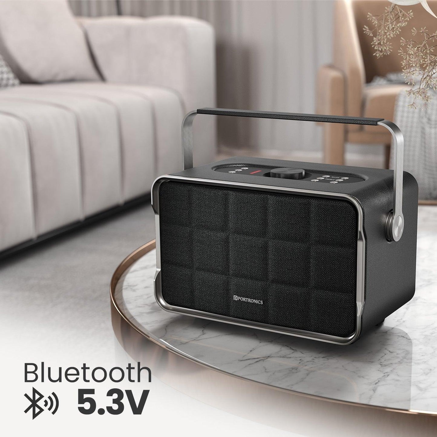 Portronics Harmony 80W Premium Portable HD Sound Speaker, Upto 6 Hours Playtime, 2.1 Channel, Bass Boost Technology, Bass/Treble Adjustment, Bluetooth Connectivity, Aux in, USB in, Bass Radiator - Nalanda Enterprises
