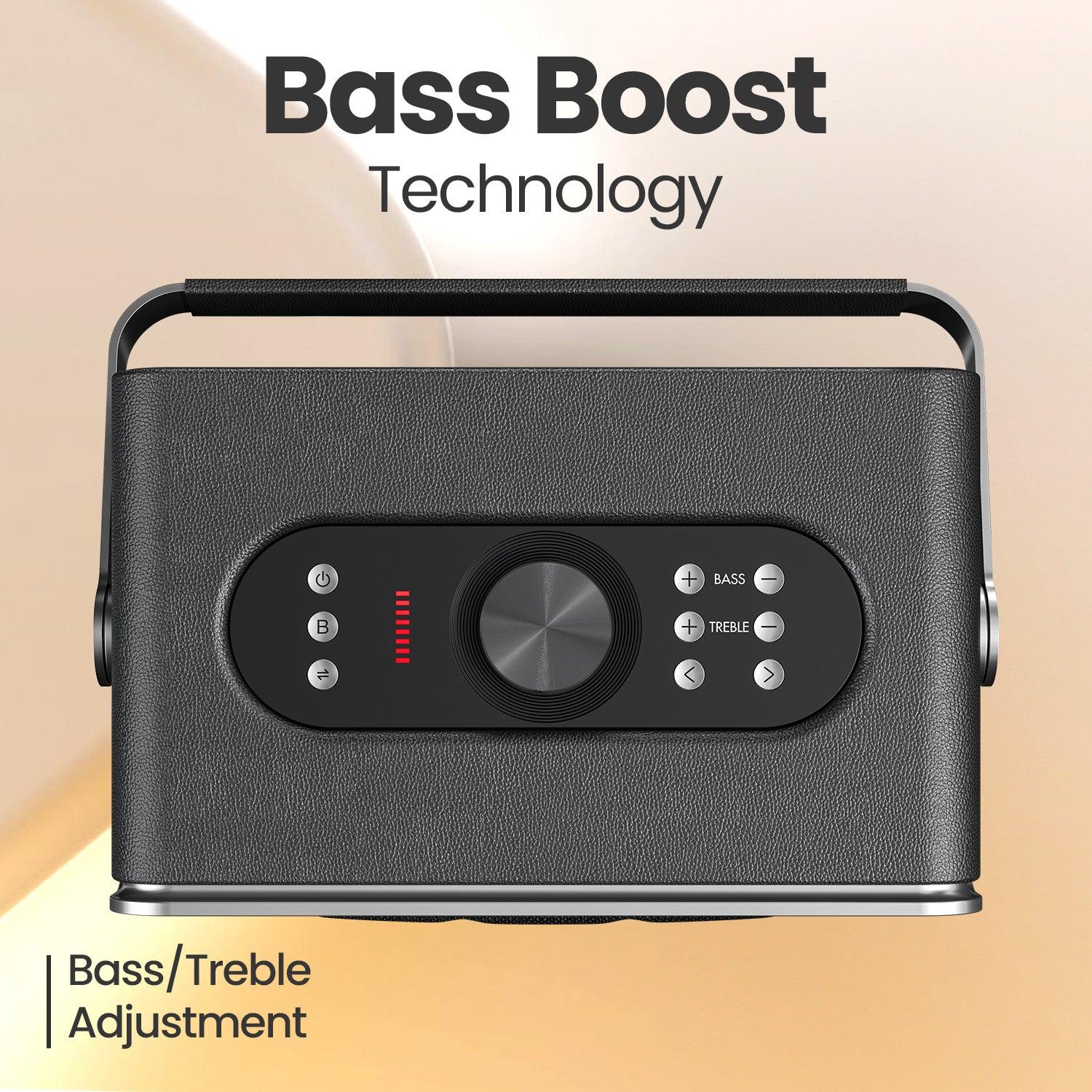 Portronics Harmony 80W Premium Portable HD Sound Speaker, Upto 6 Hours Playtime, 2.1 Channel, Bass Boost Technology, Bass/Treble Adjustment, Bluetooth Connectivity, Aux in, USB in, Bass Radiator - Nalanda Enterprises