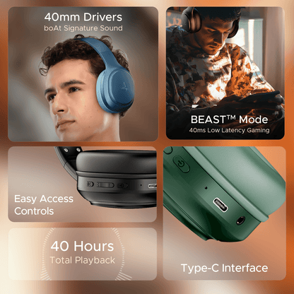 boAt Rockerz 430 | Wireless Headphone with ENx™ Tech, 40 HRS Playback, BEAST™ Mode, Type-C Interface, Bluetooth v5.4 - Nalanda Enterprises