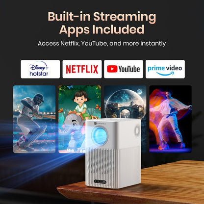 Portronics Beem 500 Smart LED Projector - 6700 Lumens Brightness, Wireless Connectivity, 1080P HD, Built-in Speaker, Compact & Portable - Nalanda Enterprises
