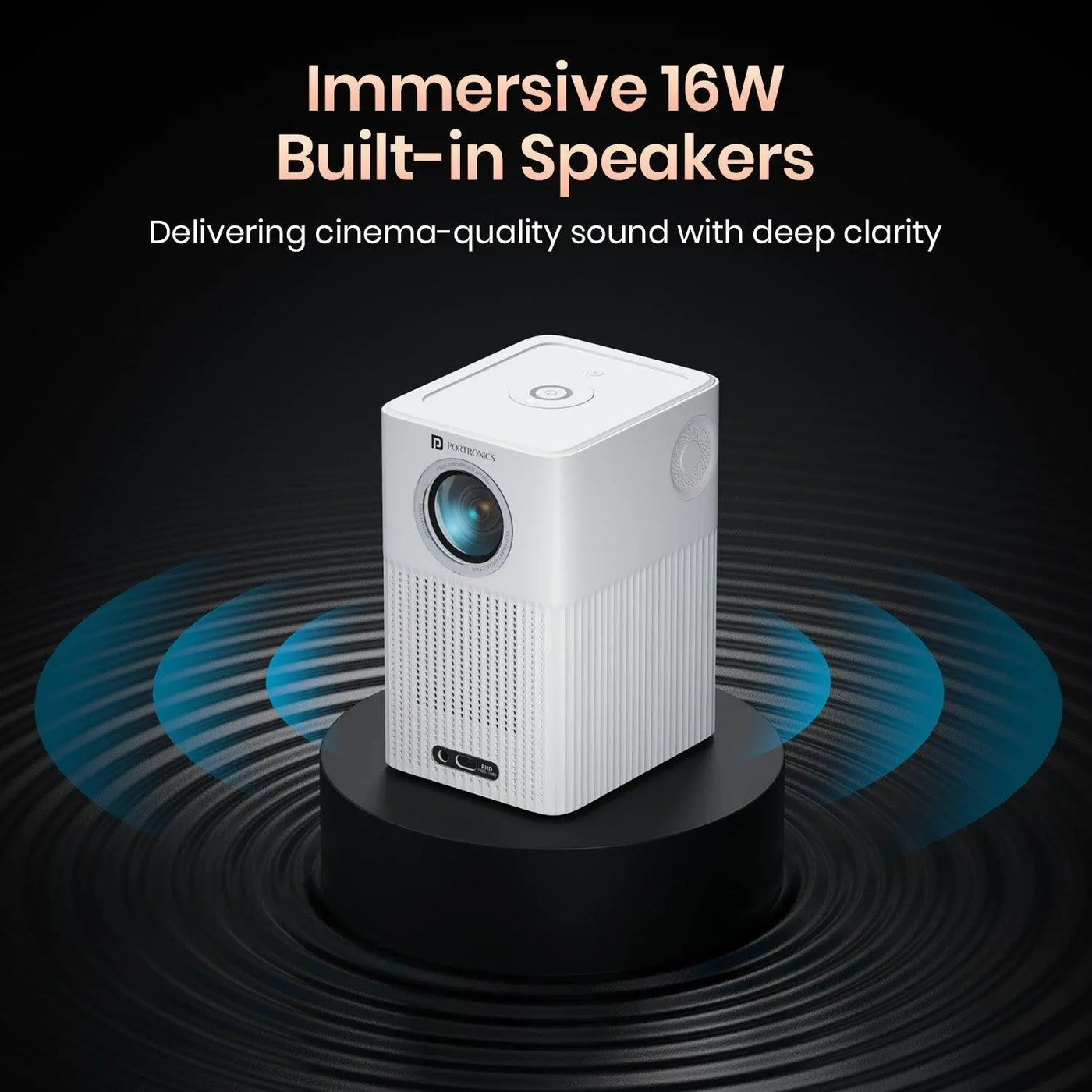 Portronics Beem 500 Smart LED Projector - 6700 Lumens Brightness, Wireless Connectivity, 1080P HD, Built-in Speaker, Compact & Portable - Nalanda Enterprises