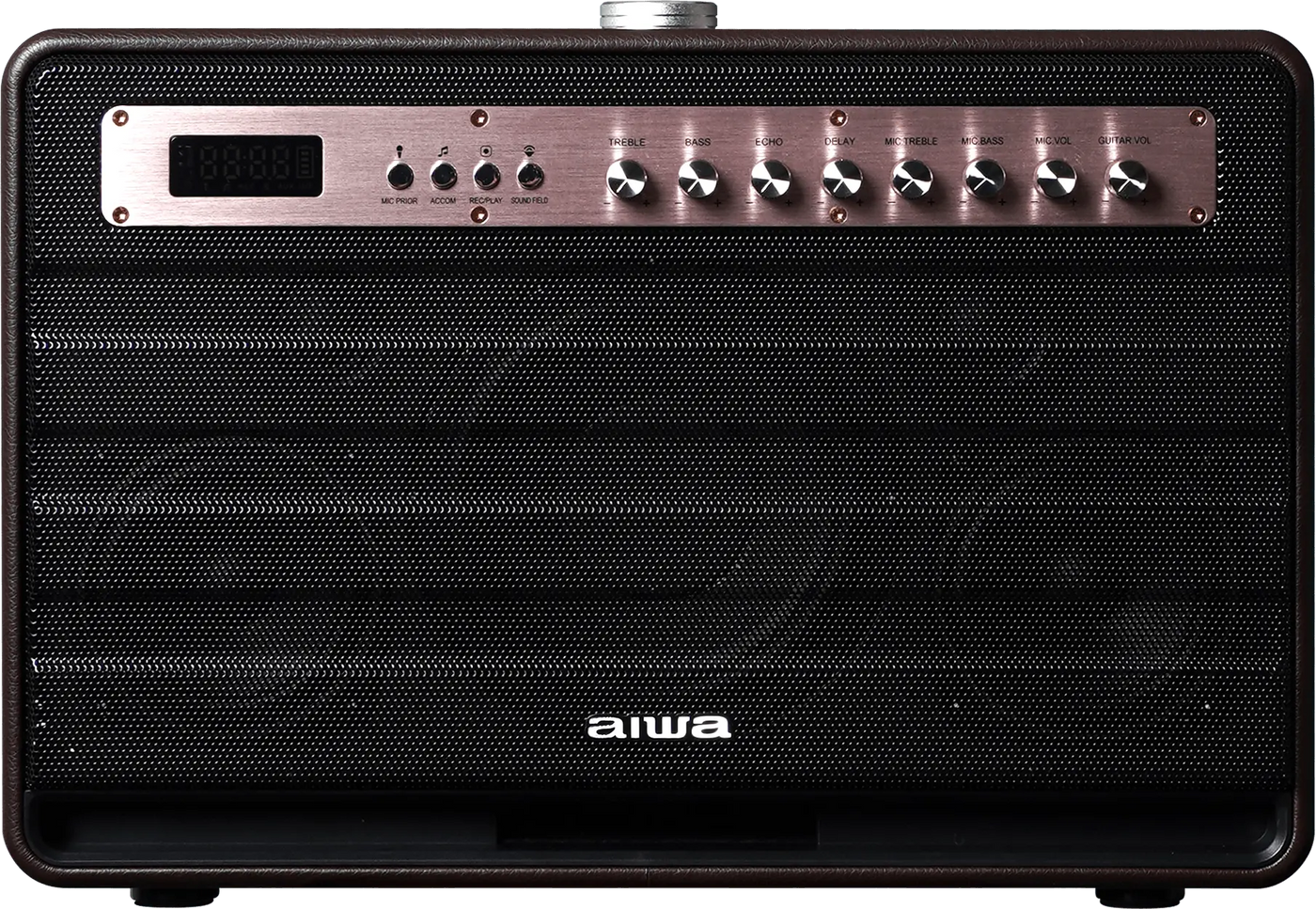 Aiwa Bluetooth Speaker | Long Battery Life | Built-in Microphone | karaoke speaker with 2 wireless microphones | MI-X450 Enigma 450 W Bluetooth Home Audio Speaker (Rose Gold, Black, 2.1 Channel) - Nalanda Enterprises