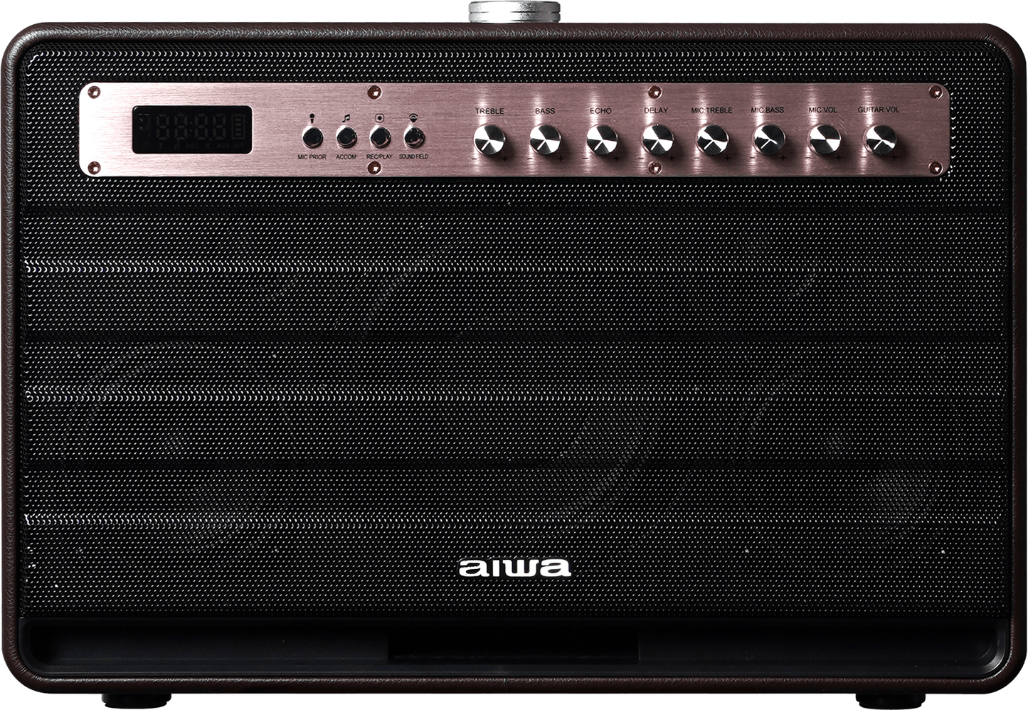 Aiwa Bluetooth Speaker | Long Battery Life | Built-in Microphone | karaoke speaker with 2 wireless microphones | MI-X450 Enigma 450 W Bluetooth Home Audio Speaker (Rose Gold, Black, 2.1 Channel) - Nalanda Enterprises