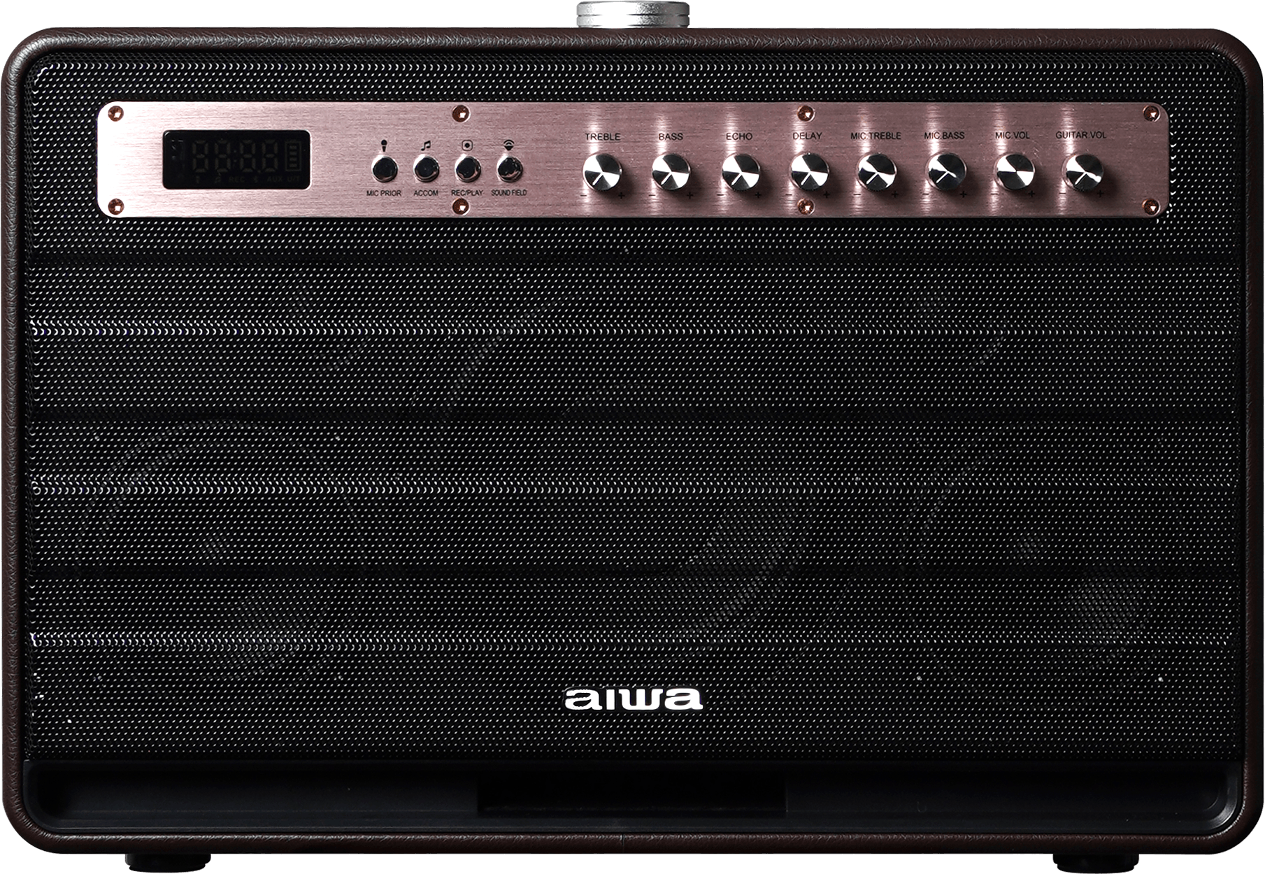Aiwa Bluetooth Speaker | Long Battery Life | Built-in Microphone | karaoke speaker with 2 wireless microphones | MI-X450 Enigma 450 W Bluetooth Home Audio Speaker (Rose Gold, Black, 2.1 Channel) - Nalanda Enterprises