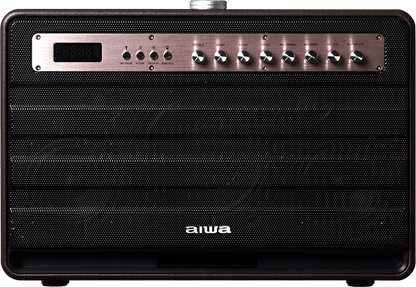 Aiwa Bluetooth Speaker | Long Battery Life | Built-in Microphone | karaoke speaker with 2 wireless microphones | MI-X450 Enigma 450 W Bluetooth Home Audio Speaker (Rose Gold, Black, 2.1 Channel) - Nalanda Enterprises