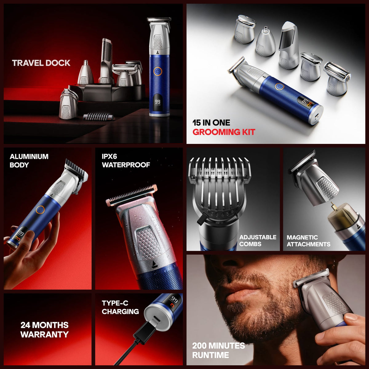 boAt Slazer K100 Pro | Trimmer with Ceramic Blades, 200-Min Runtime, and 15-in-1 Grooming Kit