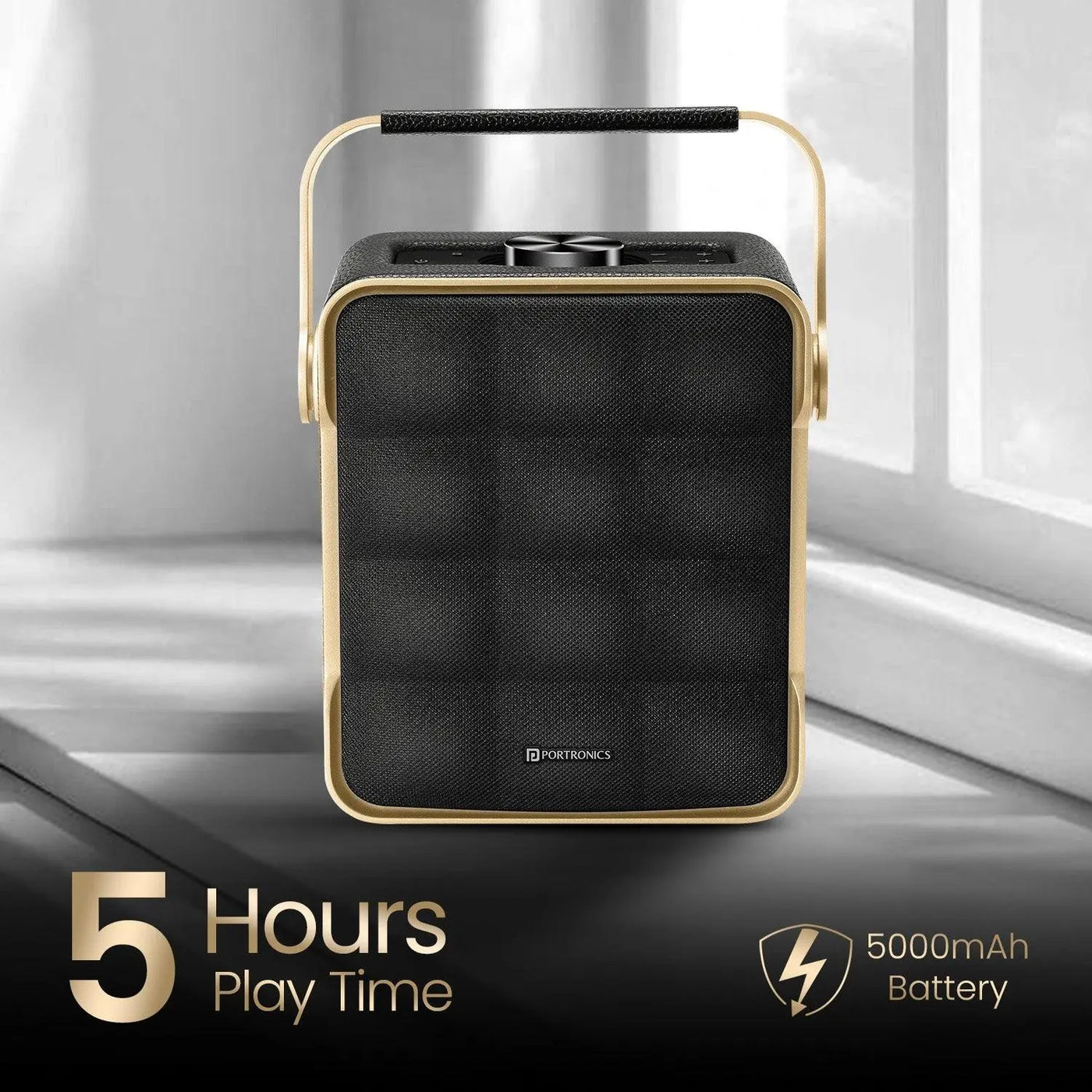Portronics Harmony II 60W HD Sound Portable Bluetooth 5.3V Speaker, Bass Boost Technology, Upto 5 Hours Playtime, Bass/Treble Adjustment, Leather Finish, USB/AUX in, Type C Fast Charging - Nalanda Enterprises