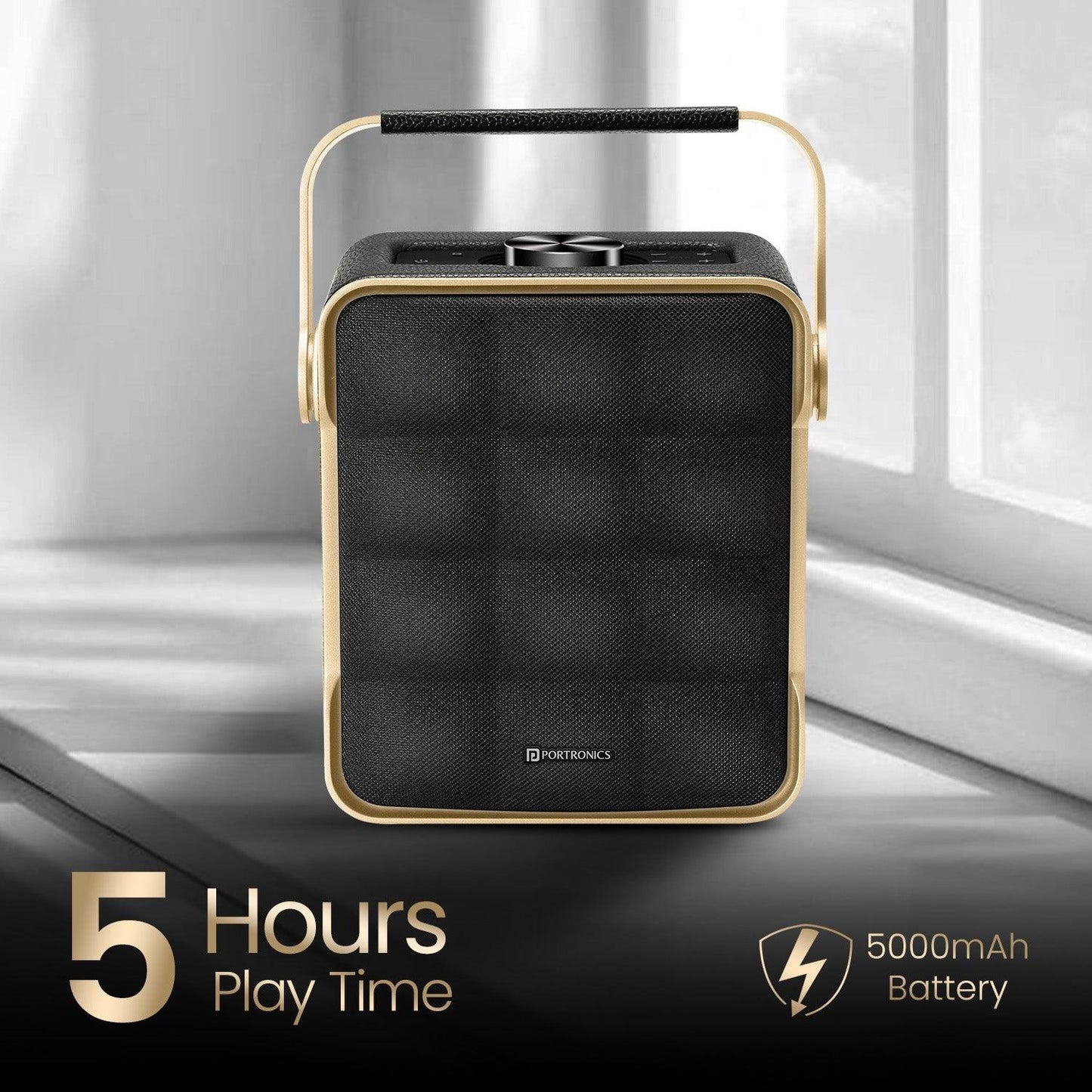 Portronics Harmony II 60W HD Sound Portable Bluetooth 5.3V Speaker, Bass Boost Technology, Upto 5 Hours Playtime, Bass/Treble Adjustment, Leather Finish, USB/AUX in, Type C Fast Charging - Nalanda Enterprises