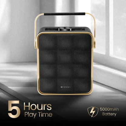 Portronics Harmony II 60W HD Sound Portable Bluetooth 5.3V Speaker, Bass Boost Technology, Upto 5 Hours Playtime, Bass/Treble Adjustment, Leather Finish, USB/AUX in, Type C Fast Charging - Nalanda Enterprises