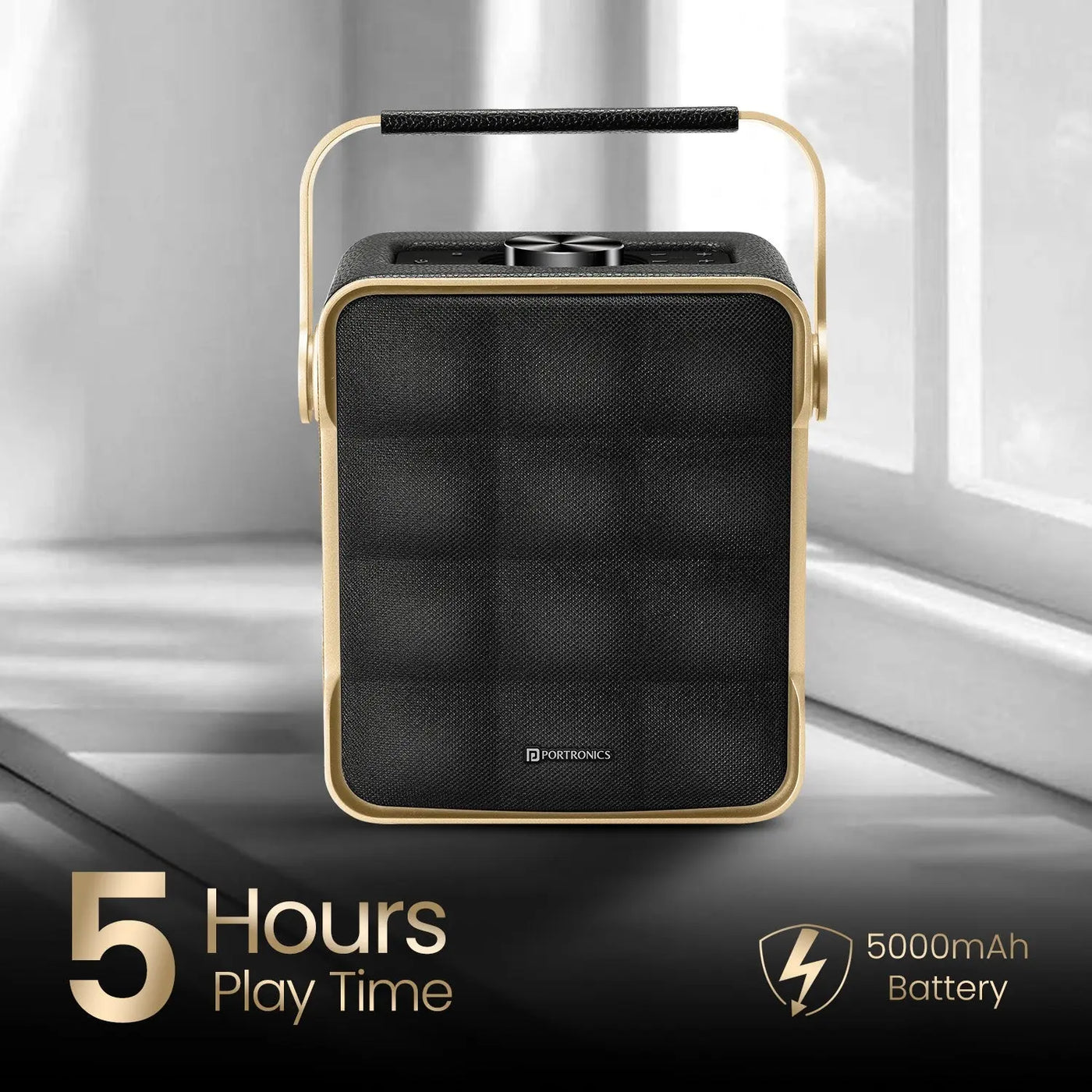 Portronics Harmony II 60W HD Sound Portable Bluetooth 5.3V Speaker, Bass Boost Technology, Upto 5 Hours Playtime, Bass/Treble Adjustment, Leather Finish, USB/AUX in, Type C Fast Charging - Nalanda Enterprises