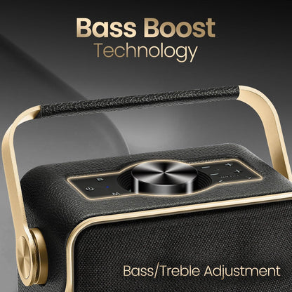 Portronics Harmony II 60W HD Sound Portable Bluetooth 5.3V Speaker, Bass Boost Technology, Upto 5 Hours Playtime, Bass/Treble Adjustment, Leather Finish, USB/AUX in, Type C Fast Charging - Nalanda Enterprises
