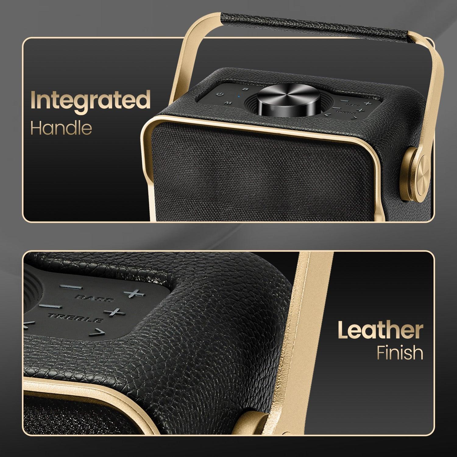 Portronics Harmony II 60W HD Sound Portable Bluetooth 5.3V Speaker, Bass Boost Technology, Upto 5 Hours Playtime, Bass/Treble Adjustment, Leather Finish, USB/AUX in, Type C Fast Charging - Nalanda Enterprises