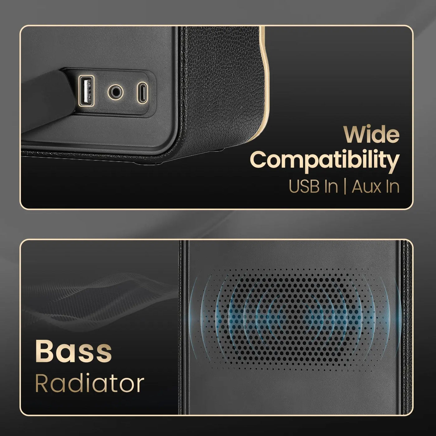 Portronics Harmony II 60W HD Sound Portable Bluetooth 5.3V Speaker, Bass Boost Technology, Upto 5 Hours Playtime, Bass/Treble Adjustment, Leather Finish, USB/AUX in, Type C Fast Charging - Nalanda Enterprises