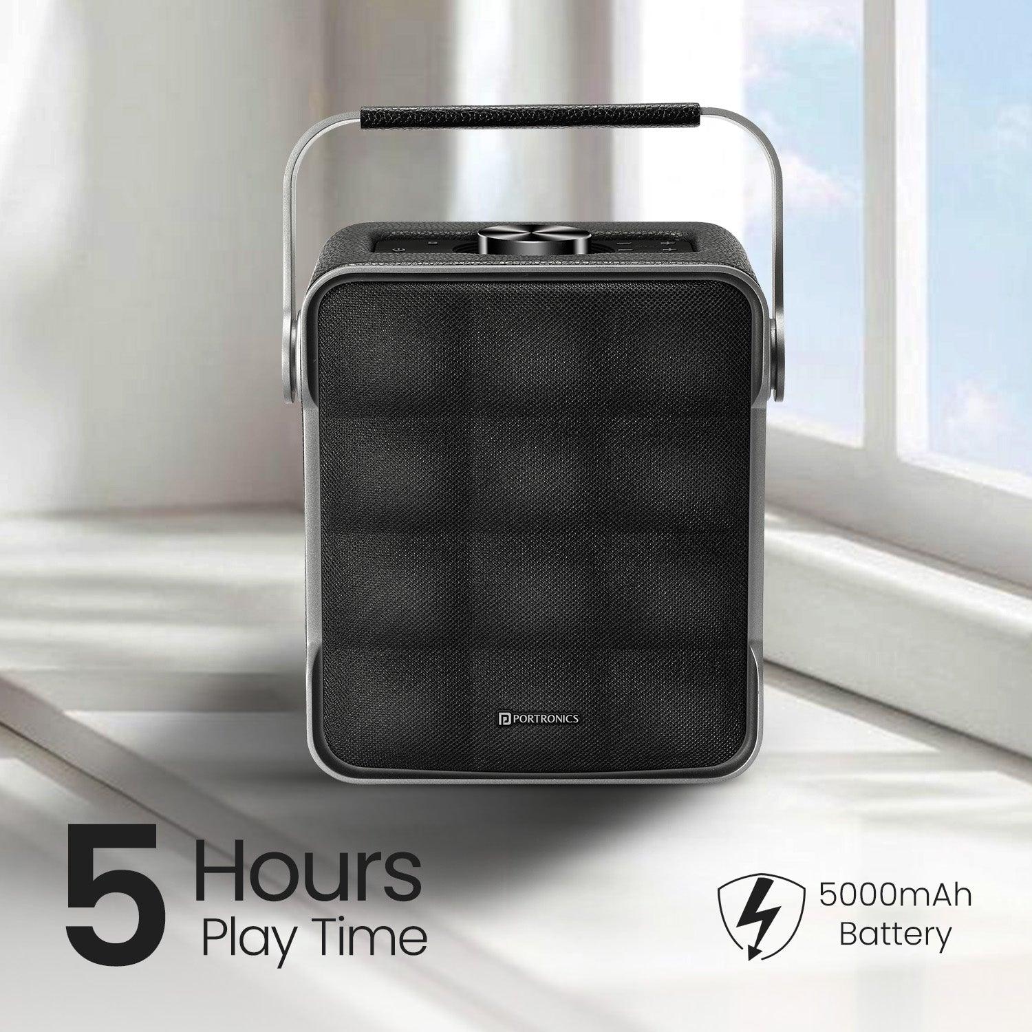 Portronics Harmony II 60W HD Sound Portable Bluetooth 5.3V Speaker, Bass Boost Technology, Upto 5 Hours Playtime, Bass/Treble Adjustment, Leather Finish, USB/AUX in, Type C Fast Charging - Nalanda Enterprises