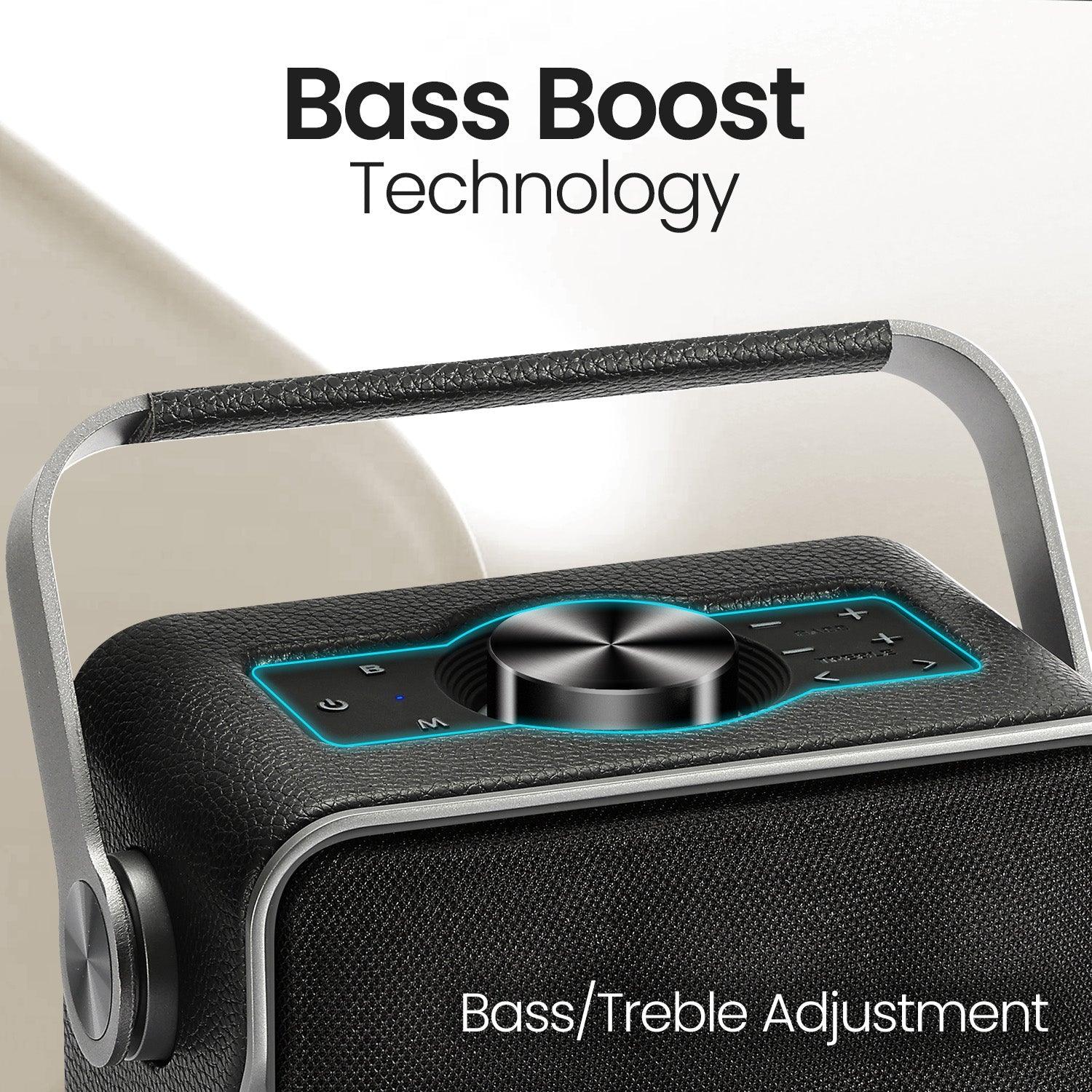 Portronics Harmony II 60W HD Sound Portable Bluetooth 5.3V Speaker, Bass Boost Technology, Upto 5 Hours Playtime, Bass/Treble Adjustment, Leather Finish, USB/AUX in, Type C Fast Charging - Nalanda Enterprises