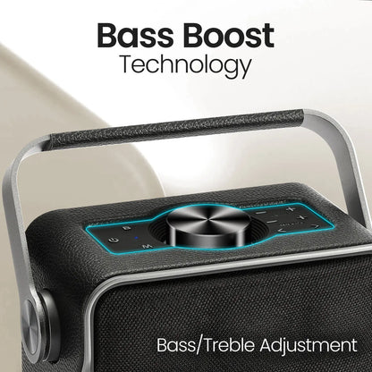Portronics Harmony II 60W HD Sound Portable Bluetooth 5.3V Speaker, Bass Boost Technology, Upto 5 Hours Playtime, Bass/Treble Adjustment, Leather Finish, USB/AUX in, Type C Fast Charging - Nalanda Enterprises