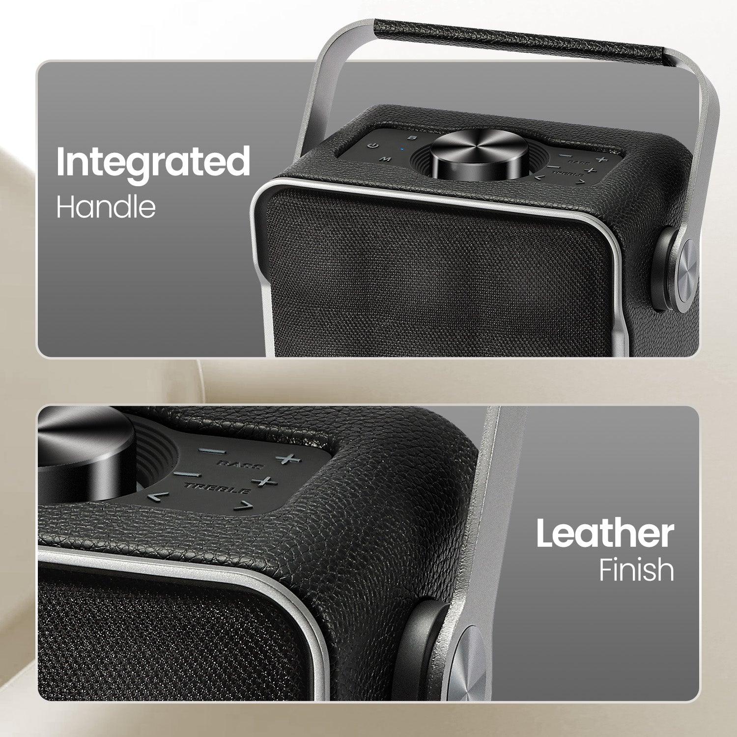 Portronics Harmony II 60W HD Sound Portable Bluetooth 5.3V Speaker, Bass Boost Technology, Upto 5 Hours Playtime, Bass/Treble Adjustment, Leather Finish, USB/AUX in, Type C Fast Charging - Nalanda Enterprises