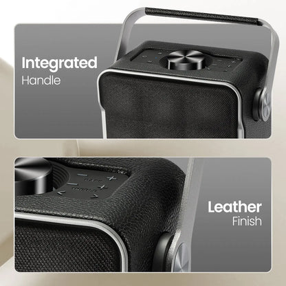 Portronics Harmony II 60W HD Sound Portable Bluetooth 5.3V Speaker, Bass Boost Technology, Upto 5 Hours Playtime, Bass/Treble Adjustment, Leather Finish, USB/AUX in, Type C Fast Charging - Nalanda Enterprises