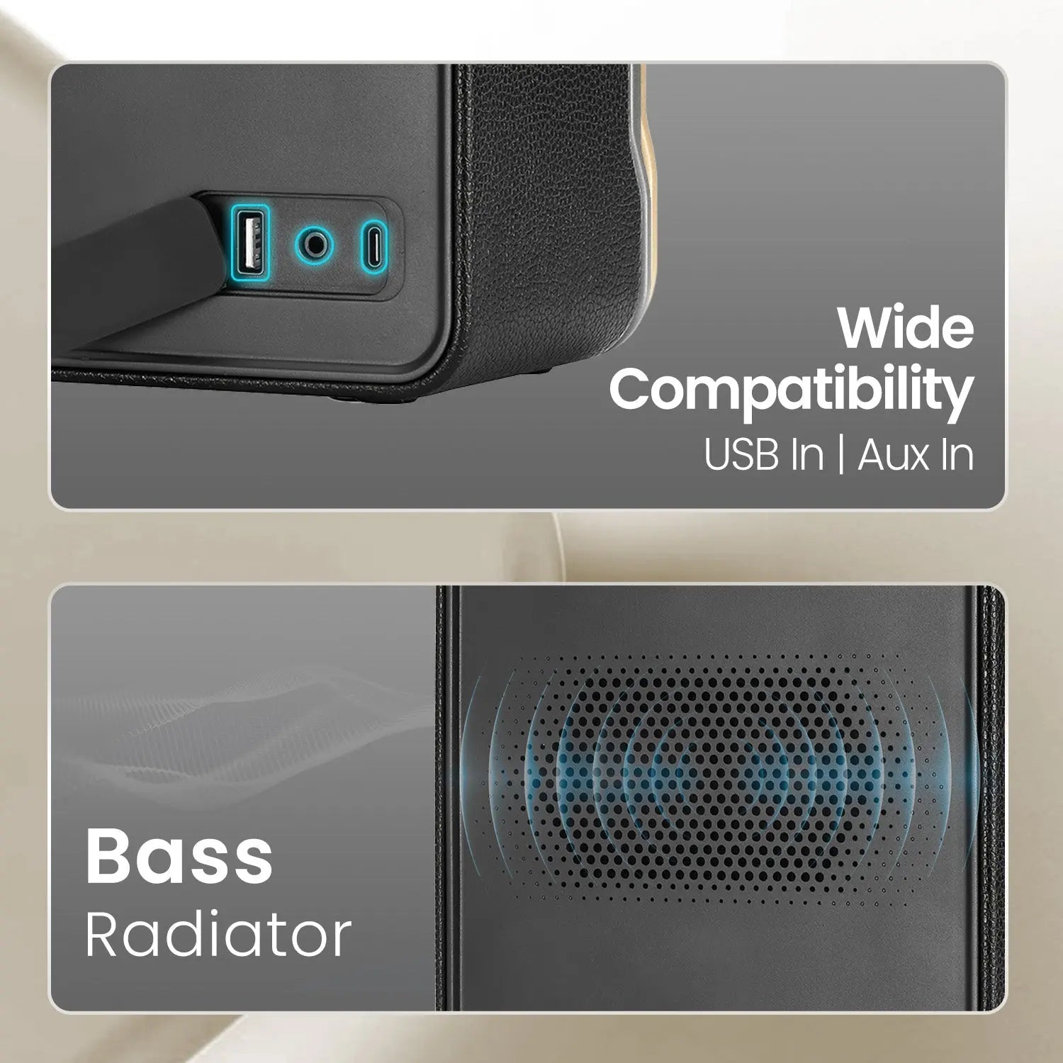 Portronics Harmony II 60W HD Sound Portable Bluetooth 5.3V Speaker, Bass Boost Technology, Upto 5 Hours Playtime, Bass/Treble Adjustment, Leather Finish, USB/AUX in, Type C Fast Charging - Nalanda Enterprises