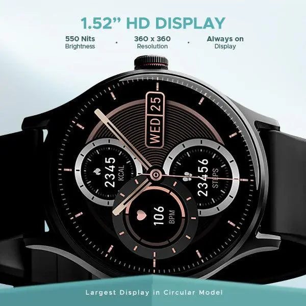 boAt Lunar Vista | Smartwatch with 1.52" (3.86cm) Vivid Round Display, BT Calling, 100+ Sports Modes, AI Voice Assistant - Nalanda Enterprises