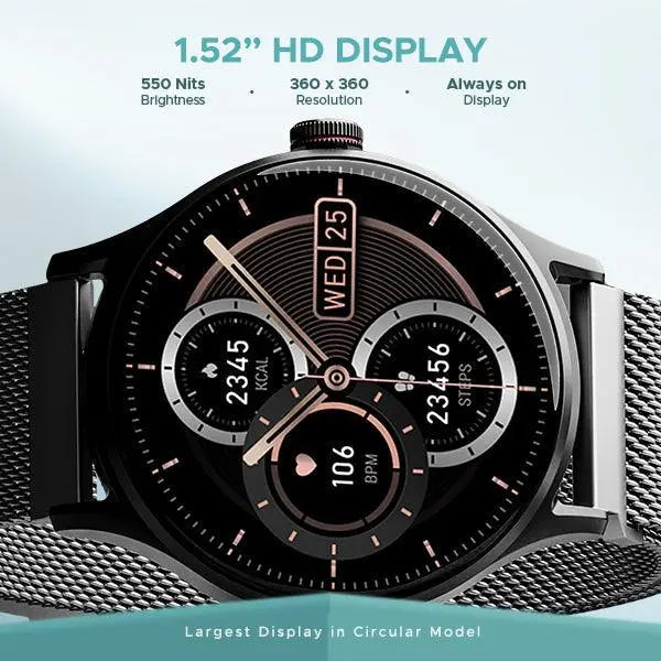 boAt Lunar Vista | Smartwatch with 1.52" (3.86cm) Vivid Round Display, BT Calling, 100+ Sports Modes, AI Voice Assistant - Nalanda Enterprises