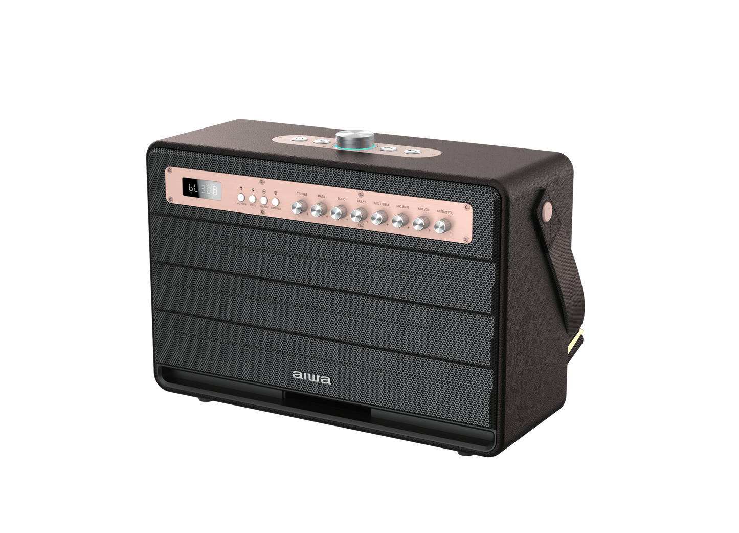 Aiwa Bluetooth Speaker | Long Battery Life | Built-in Microphone | karaoke speaker with 2 wireless microphones | MI-X450 Enigma 450 W Bluetooth Home Audio Speaker (Rose Gold, Black, 2.1 Channel) - Nalanda Enterprises