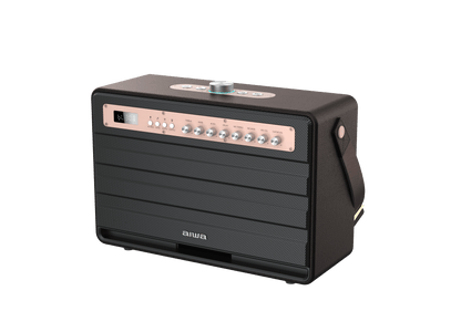 Aiwa Bluetooth Speaker | Long Battery Life | Built-in Microphone | karaoke speaker with 2 wireless microphones | MI-X450 Enigma 450 W Bluetooth Home Audio Speaker (Rose Gold, Black, 2.1 Channel) - Nalanda Enterprises