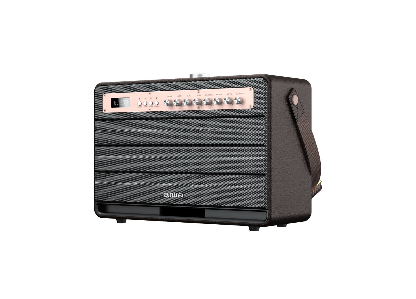 Aiwa Bluetooth Speaker | Long Battery Life | Built-in Microphone | karaoke speaker with 2 wireless microphones | MI-X450 Enigma 450 W Bluetooth Home Audio Speaker (Rose Gold, Black, 2.1 Channel) - Nalanda Enterprises