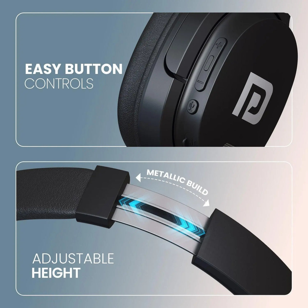 Portronics Muffs M4 Over Ear Bluetooth Headphone with Upto 40 Hours Playtime, Powerful Bass, 40mm Dynamic Driver, BT 5.3V, in-Built Mic, Adjustable Height, Head Cushion, Type C Fast Charging - Nalanda Enterprises
