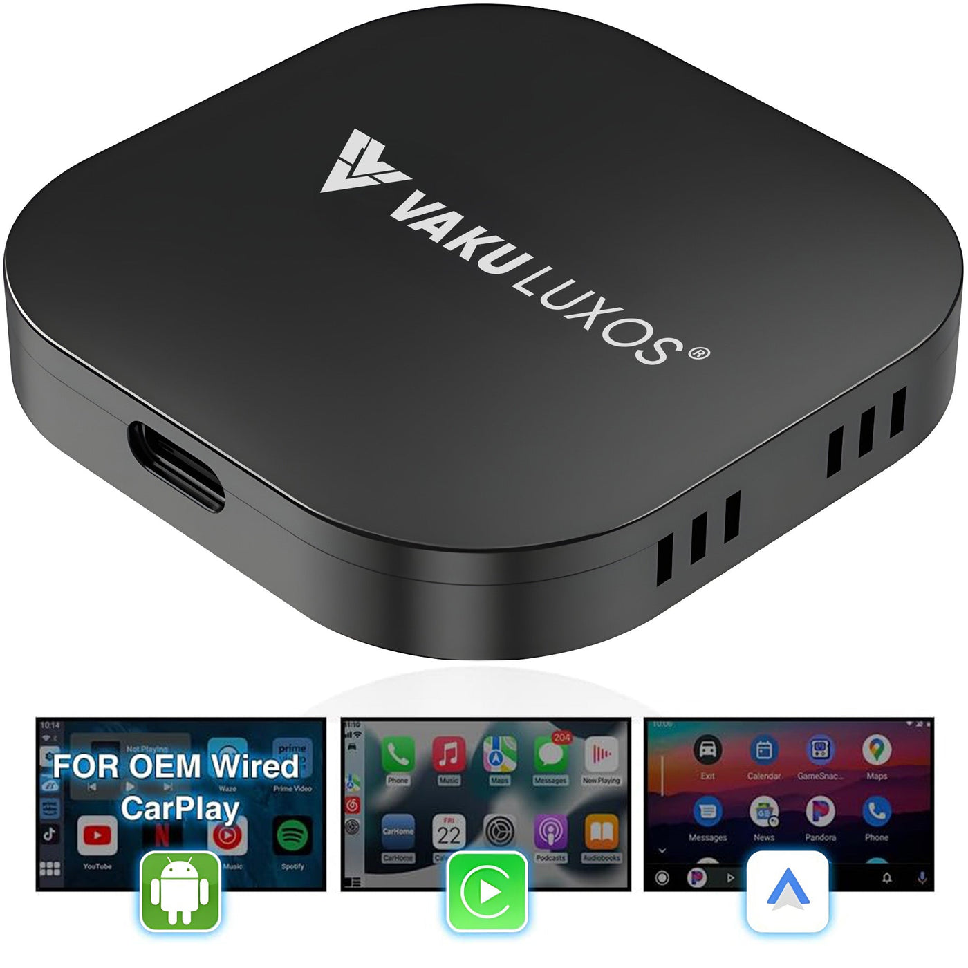 Vaku Luxos ® MUSEPRO 2025 Upgraded Wireless CarPlay Adapter, 5-in-1 Apple Wireless and Android Auto Wireless Adapter