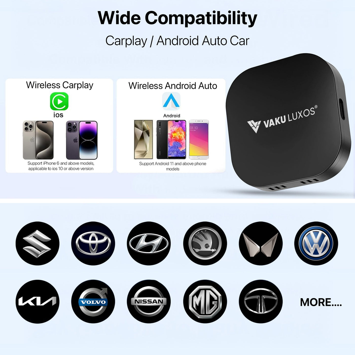 Vaku Luxos ® MUSEPRO 2025 Upgraded Wireless CarPlay Adapter, 5-in-1 Apple Wireless and Android Auto Wireless Adapter