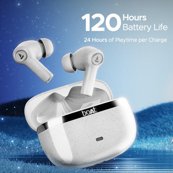 boAt Nirvana Iris Truly Wireless in Ear Ear Buds w/Up to 32 dB Active Noise Cancellation,120 Hrs Playback,Crystal Bionic Sound Powered by HiFi,Beast Mode,ENx Tech,Hearables App - Nalanda Enterprises