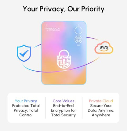 AI Voice Recorder, App Control, Transcribe & Summarize with 71 Pro Templates, Deep AI Analysis, Record Anytime Anywhere for Meetings, Work, Lectures, 112 Languages,Grey|B0DYNFTBGS
RECOLX AI voice recorder 30 hour battery 64GB storage specifications comparison infographic