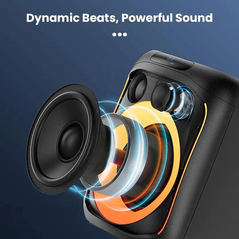 Toreto Party Box 60W Wireless Portable Party Speaker with Bluetooth 5.+EDR | RGB Dynamic Running Light Support TWS/USB/TF Card/AUX Input/Wireless Mic with Recording Feature & Remote - Nalanda Enterprises