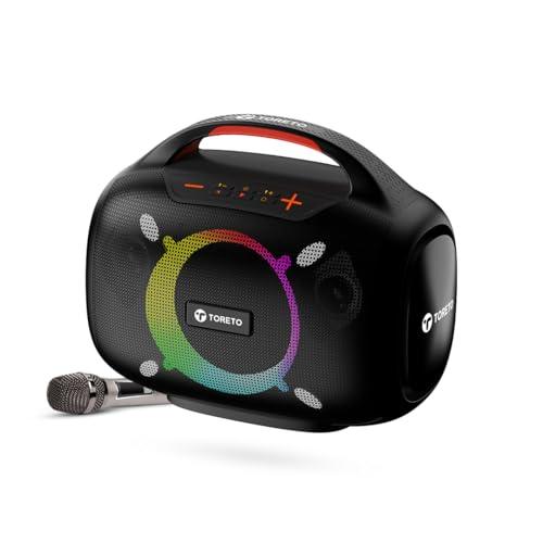 Toreto Smash -2 Boombox 80W Wireless Portable Party Speaker with Bluetooth 5.3 | Dazzling RGB Light, Support TWS/USB/TF Card/AUX Input/Rechargable Wireless Mic (Black) - Nalanda Enterprises