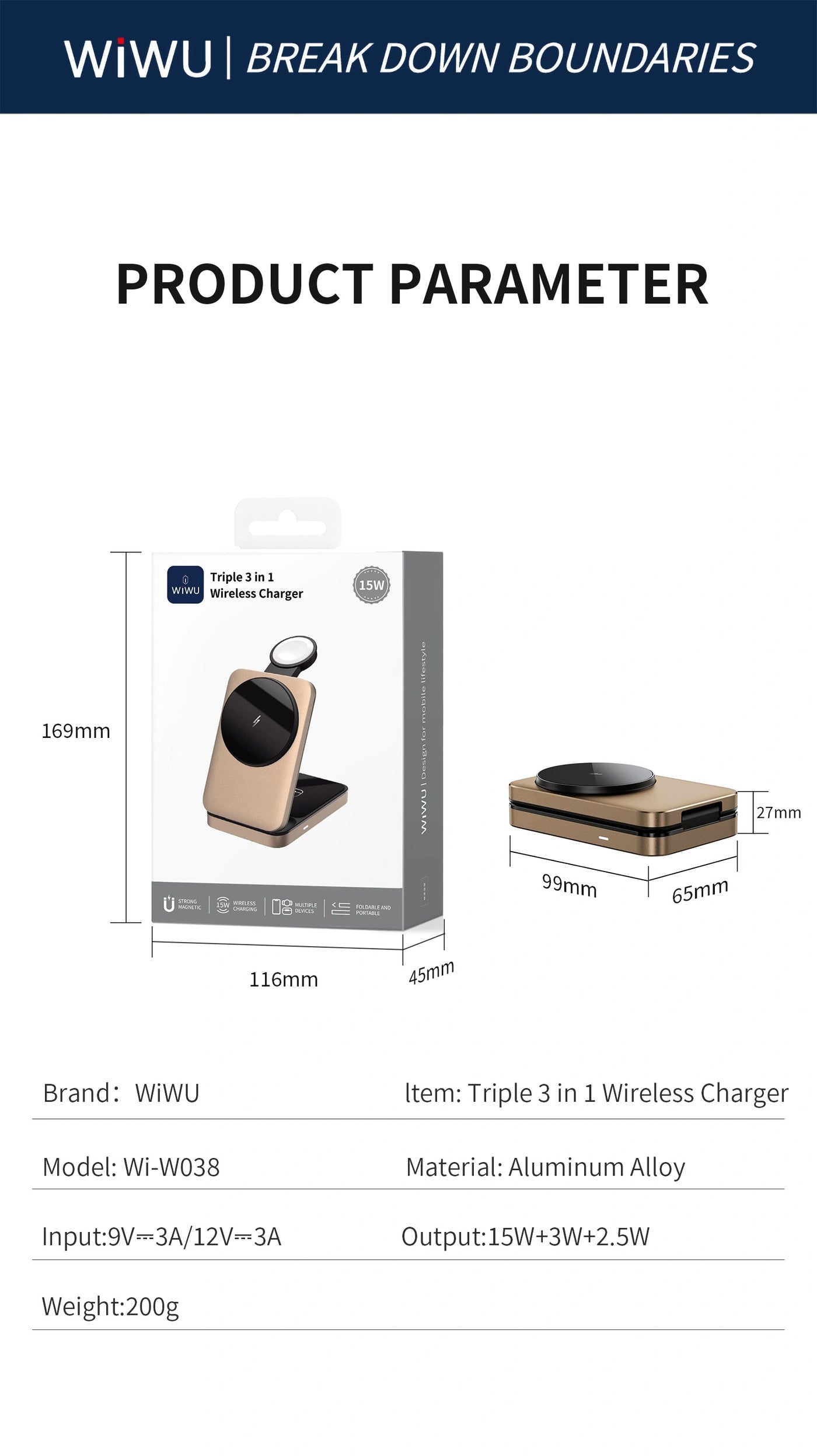 WiWU Wi-W038 3-in-1 Magnetic Wireless Charging Station for iPhone, Watch & Earbuds wiwu